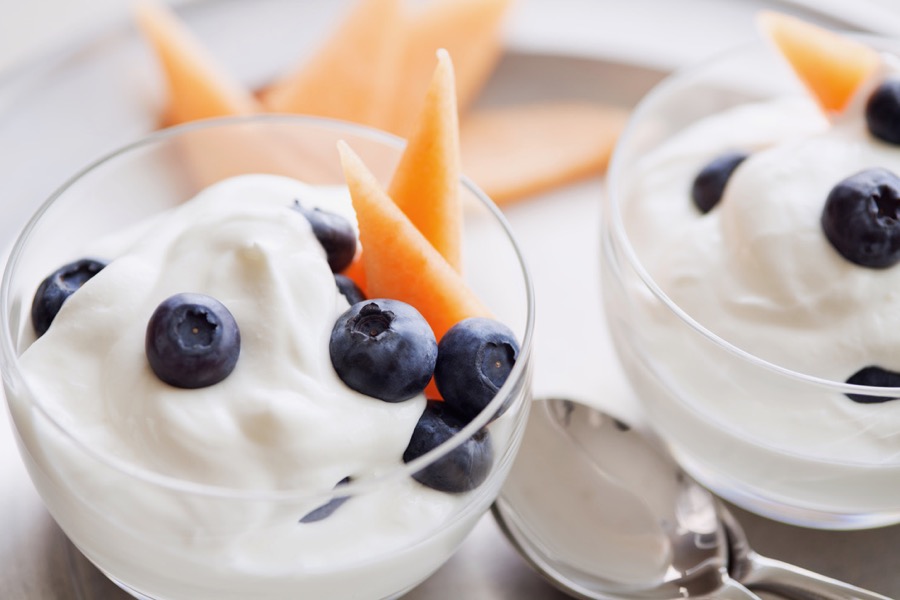 Yogurt with blueberries and cantaloupe