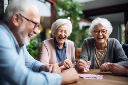 Seniors laughing a long-term care setting